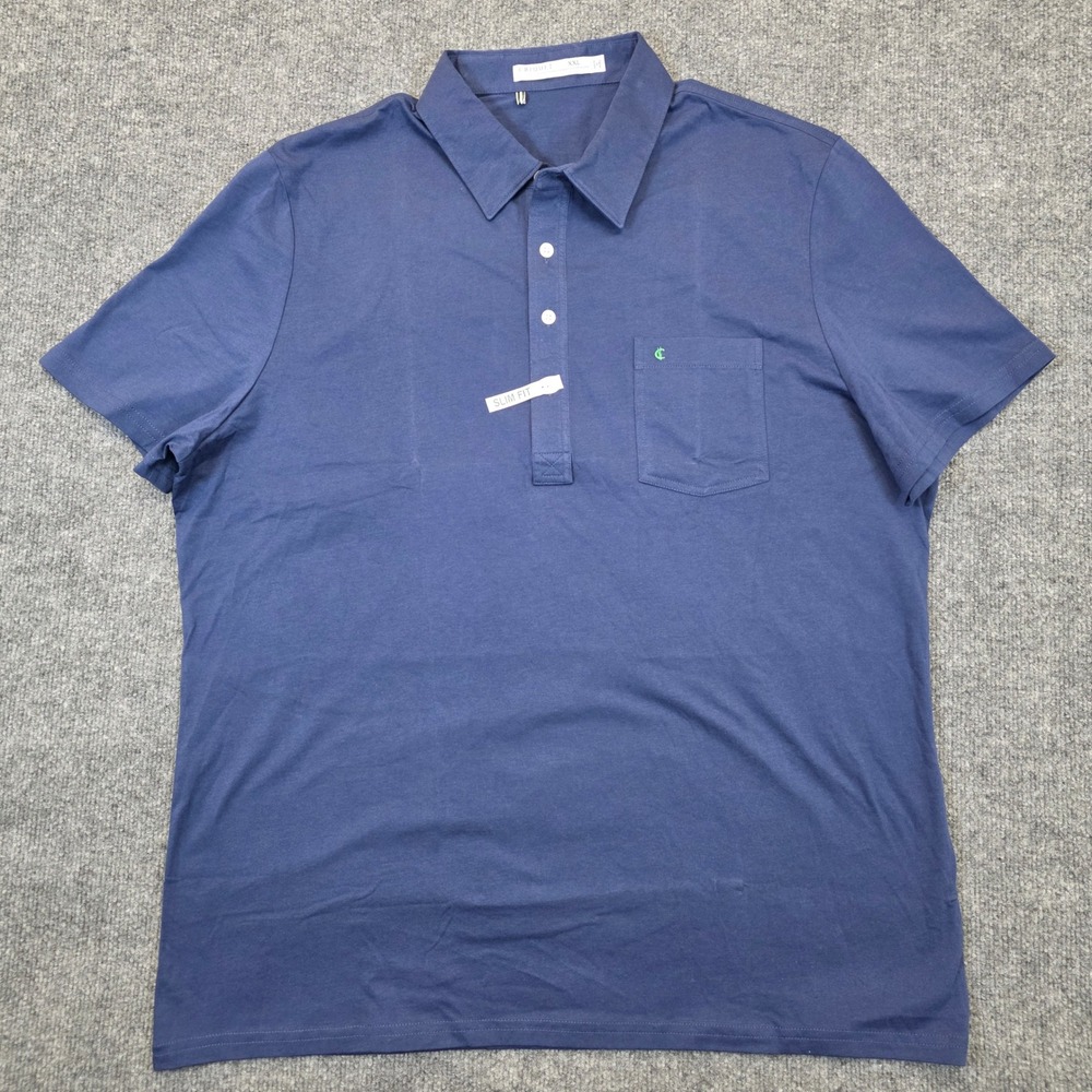 Criquet Polo Shirt Mens XXL Blue Slim Fit Pima Cotton Short Sleeve Pocket NWOT